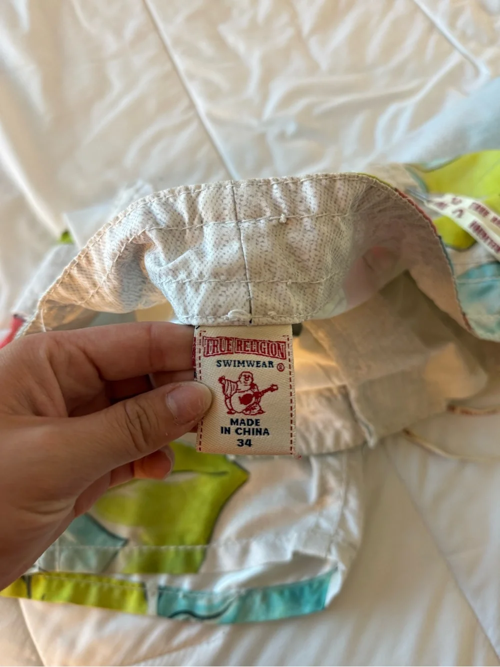 True Religion Light Blue and White Surf Label Swim Shorts